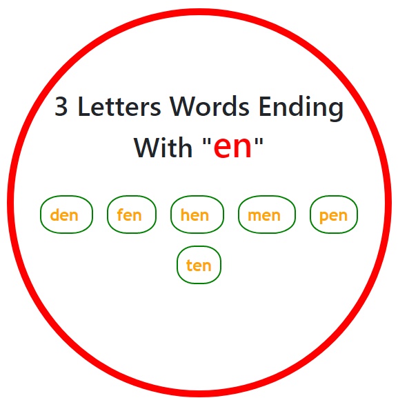 3 Letters Words end with en
